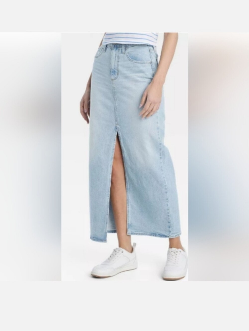 Universal Thread Med Wash Denim Maxi Skirt Front Slit Size 16.  New